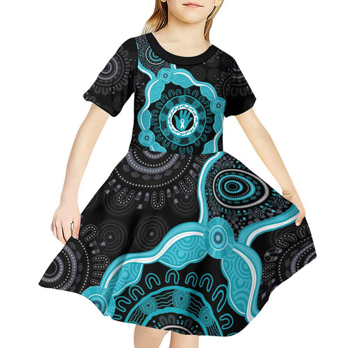 Australia Ovarian Cancer Awareness Kid Short Sleeve Dress Brave Strong Teal Ribbon Aboriginal Art - Aussie Hoodie