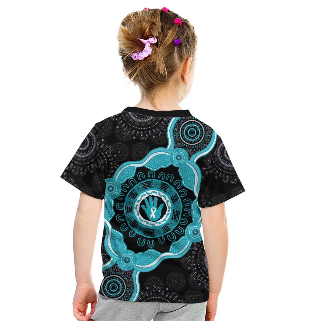 Australia Ovarian Cancer Awareness Kid T Shirt Brave Strong Teal Ribbon Aboriginal Art - Aussie Hoodie