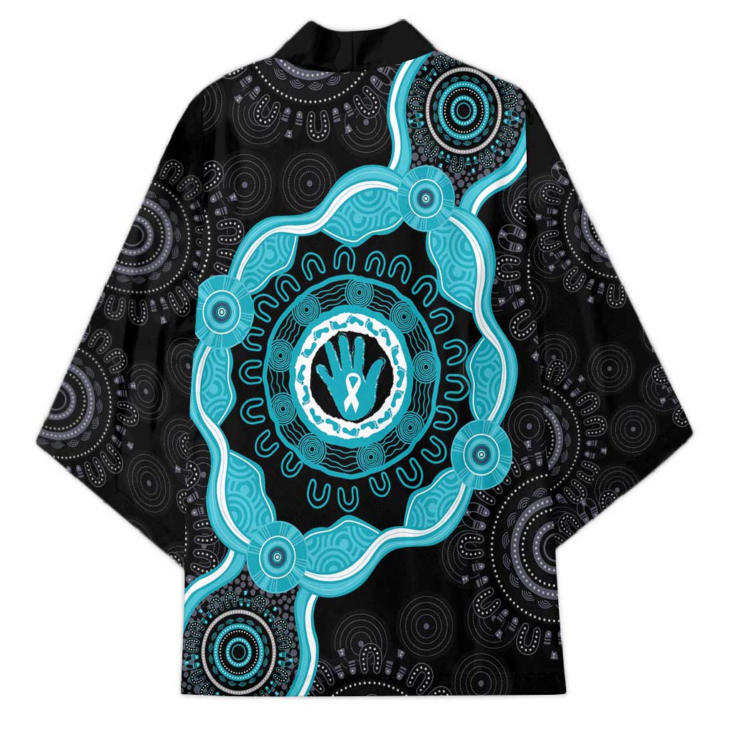 Australia Ovarian Cancer Awareness Kimono Brave Strong Teal Ribbon Aboriginal Art - Aussie Hoodie
