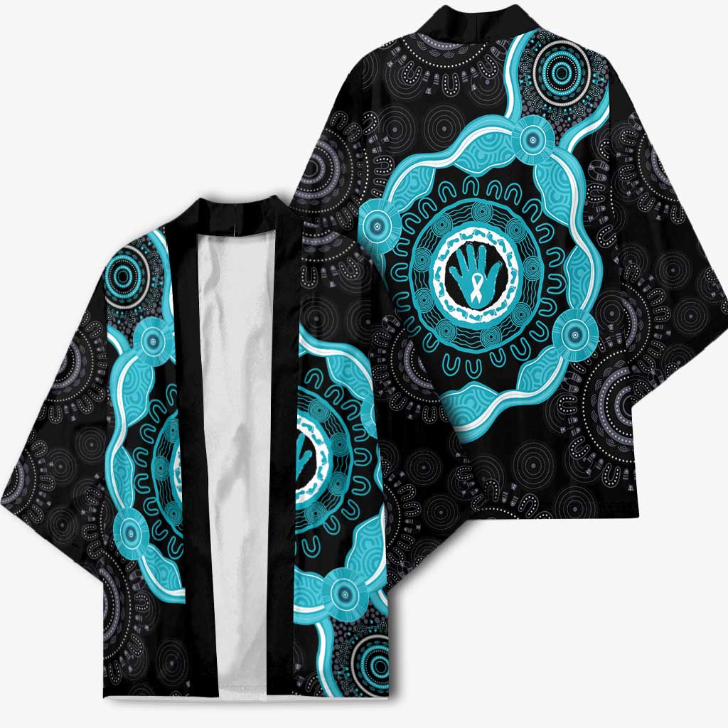 Australia Ovarian Cancer Awareness Kimono Brave Strong Teal Ribbon Aboriginal Art - Aussie Hoodie