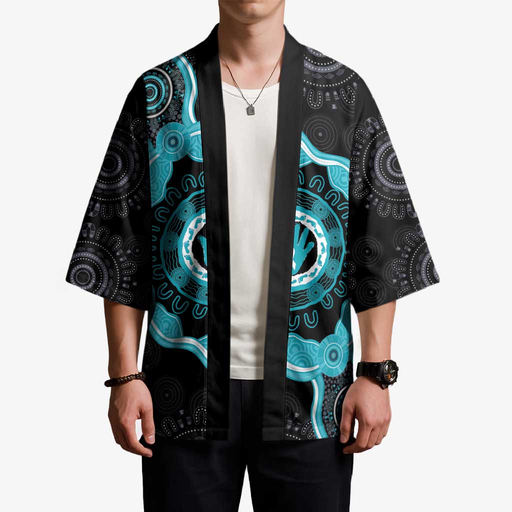 Australia Ovarian Cancer Awareness Kimono Brave Strong Teal Ribbon Aboriginal Art - Aussie Hoodie