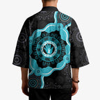 Australia Ovarian Cancer Awareness Kimono Brave Strong Teal Ribbon Aboriginal Art - Aussie Hoodie
