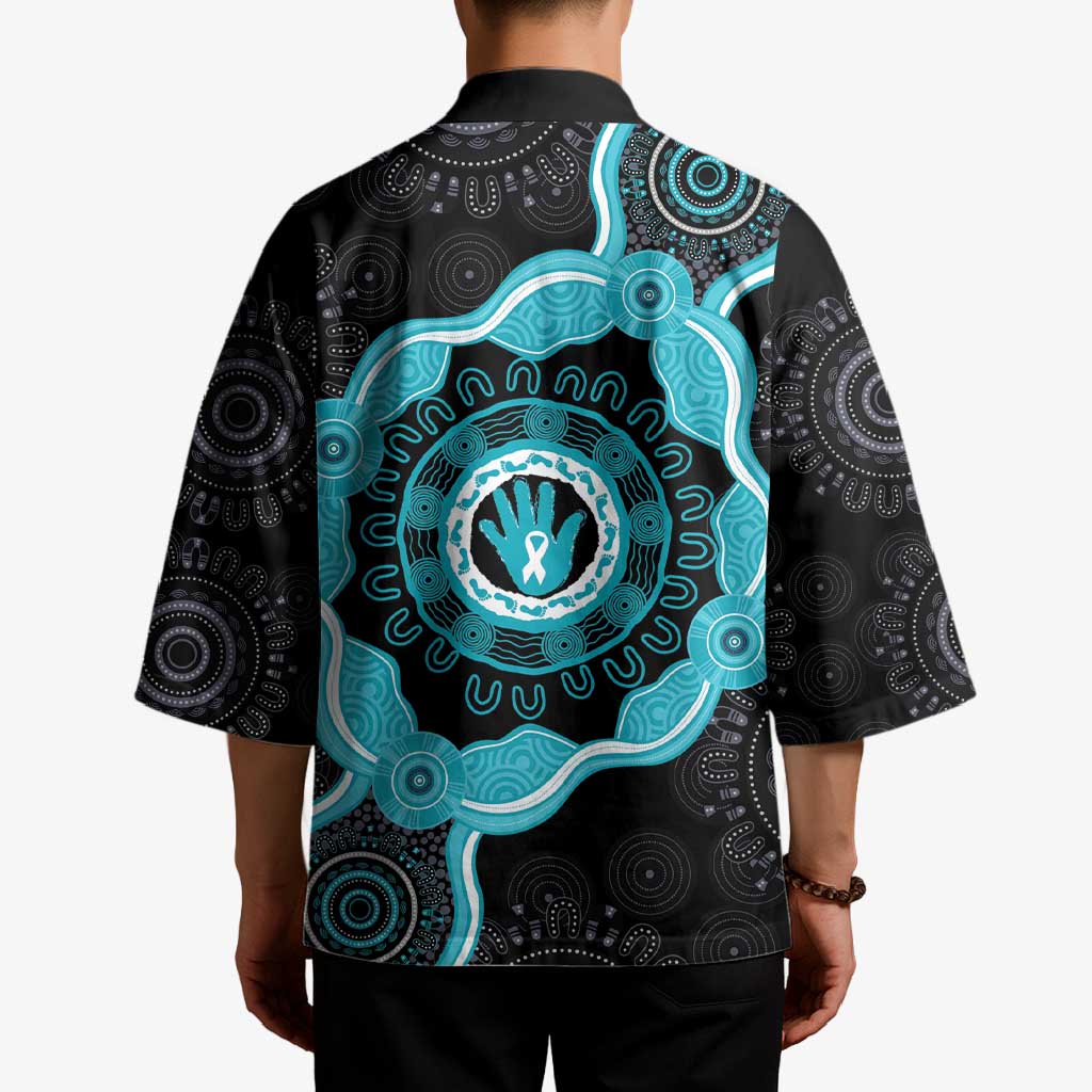 Australia Ovarian Cancer Awareness Kimono Brave Strong Teal Ribbon Aboriginal Art - Aussie Hoodie