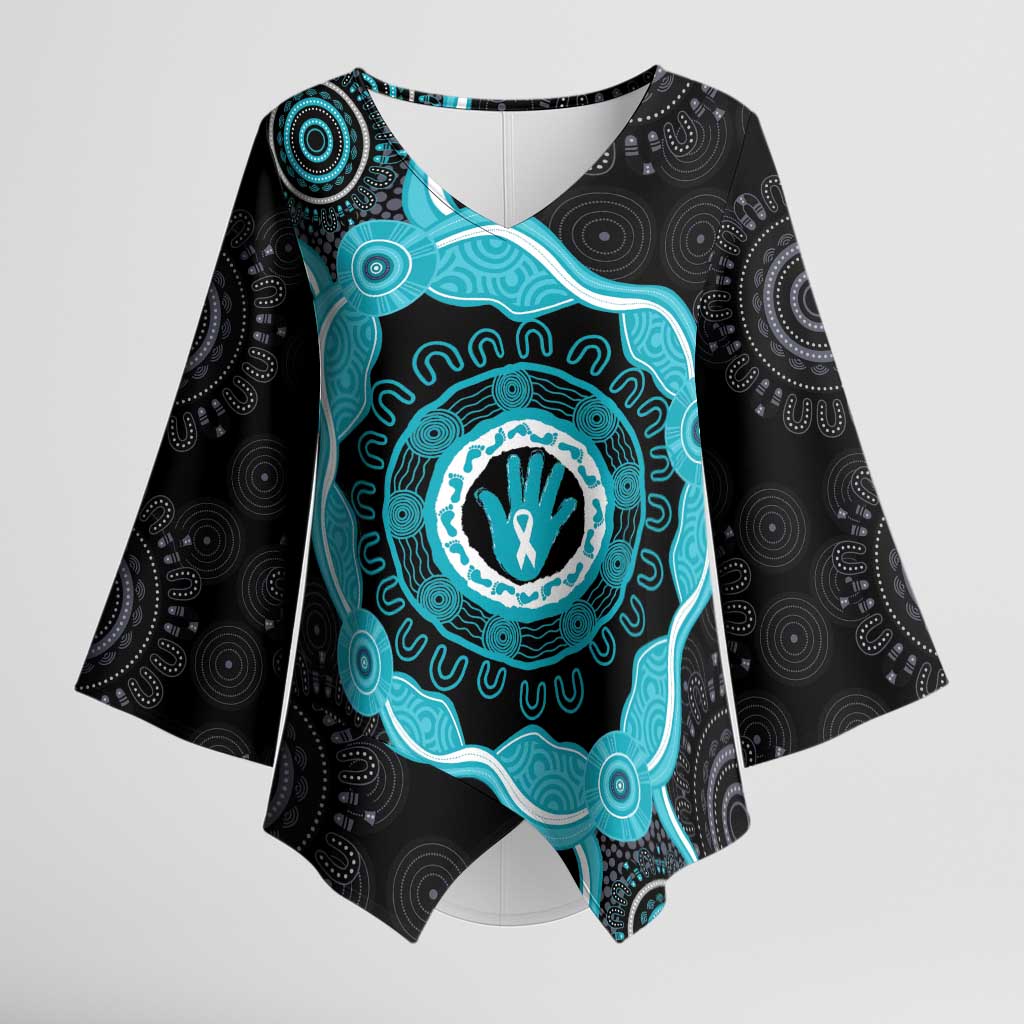 Australia Ovarian Cancer Awareness Kimono Sleeve Blouse Brave Strong Teal Ribbon Aboriginal Art - Aussie Hoodie