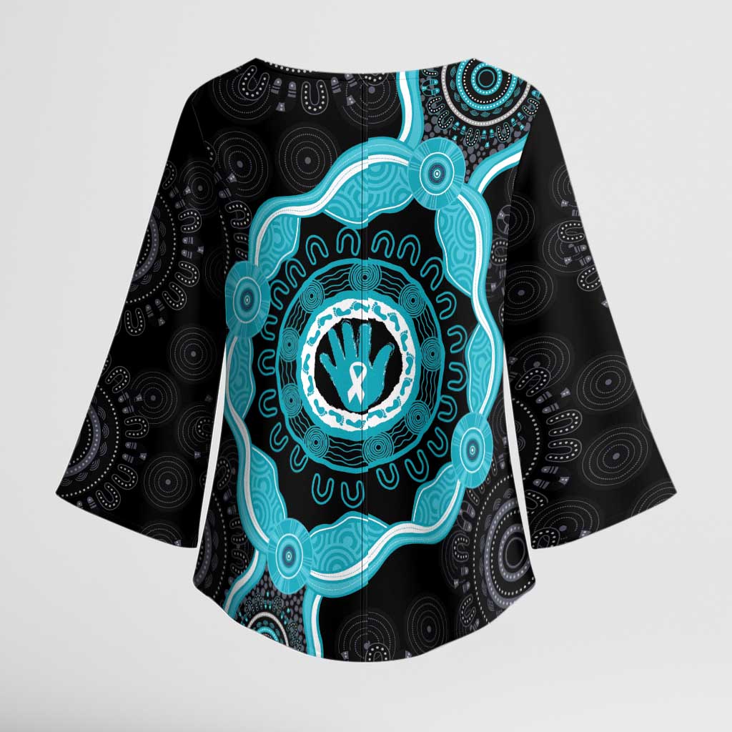 Australia Ovarian Cancer Awareness Kimono Sleeve Blouse Brave Strong Teal Ribbon Aboriginal Art - Aussie Hoodie