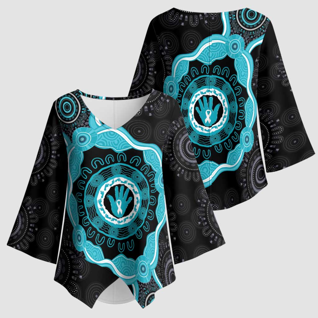 Australia Ovarian Cancer Awareness Kimono Sleeve Blouse Brave Strong Teal Ribbon Aboriginal Art - Aussie Hoodie