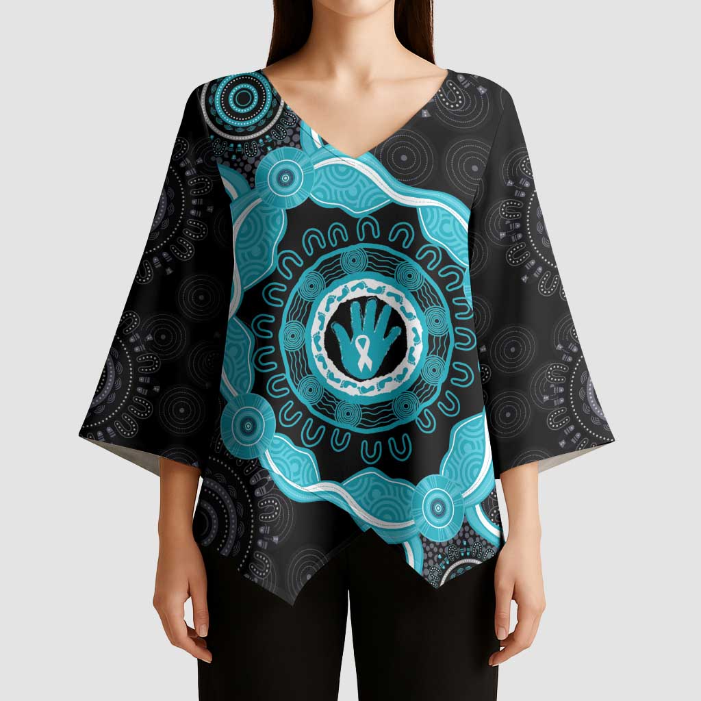 Australia Ovarian Cancer Awareness Kimono Sleeve Blouse Brave Strong Teal Ribbon Aboriginal Art - Aussie Hoodie