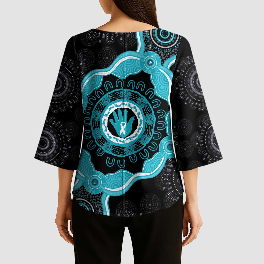 Australia Ovarian Cancer Awareness Kimono Sleeve Blouse Brave Strong Teal Ribbon Aboriginal Art - Aussie Hoodie