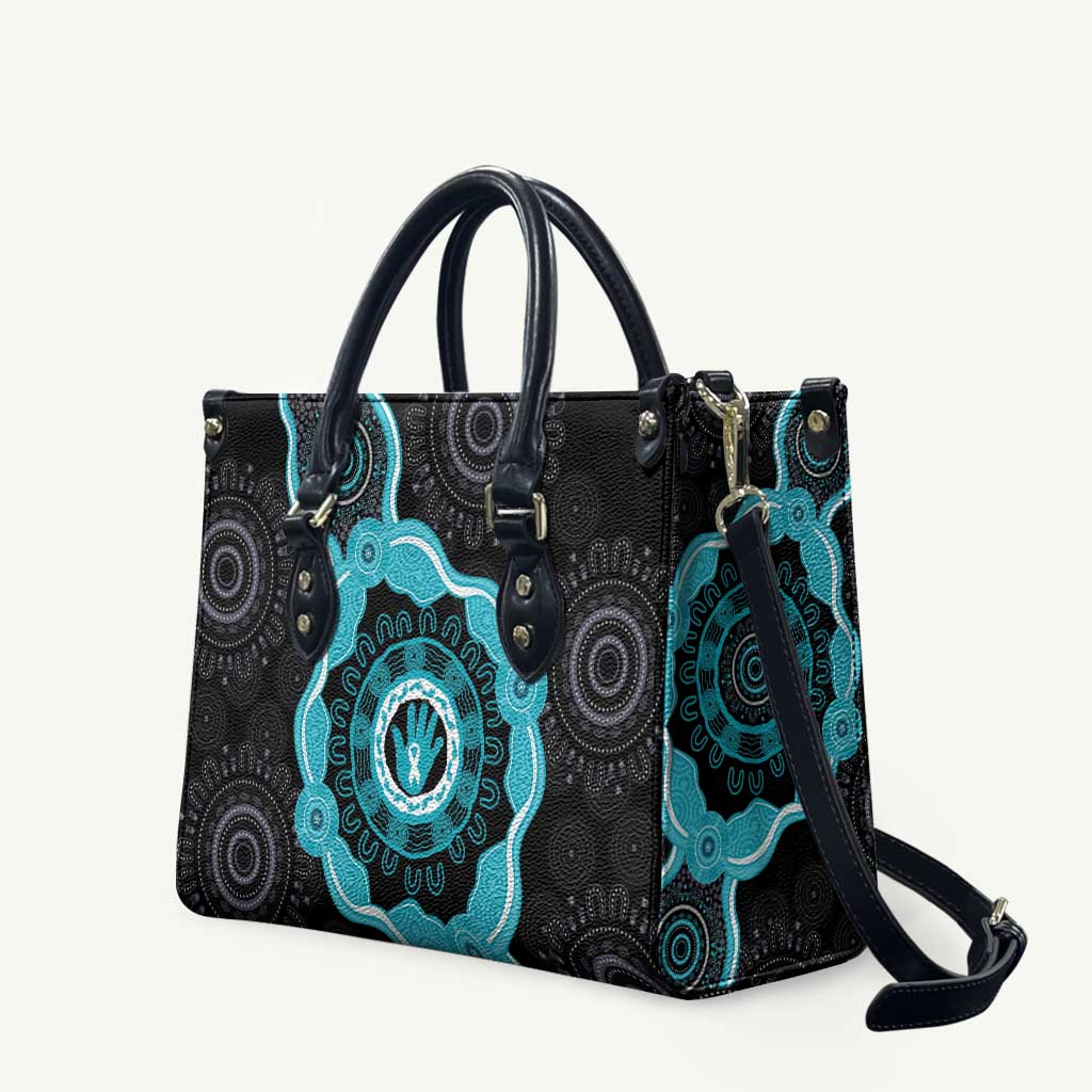 Australia Ovarian Cancer Awareness Leather Bag Brave Strong Teal Ribbon Aboriginal Art - Aussie Hoodie
