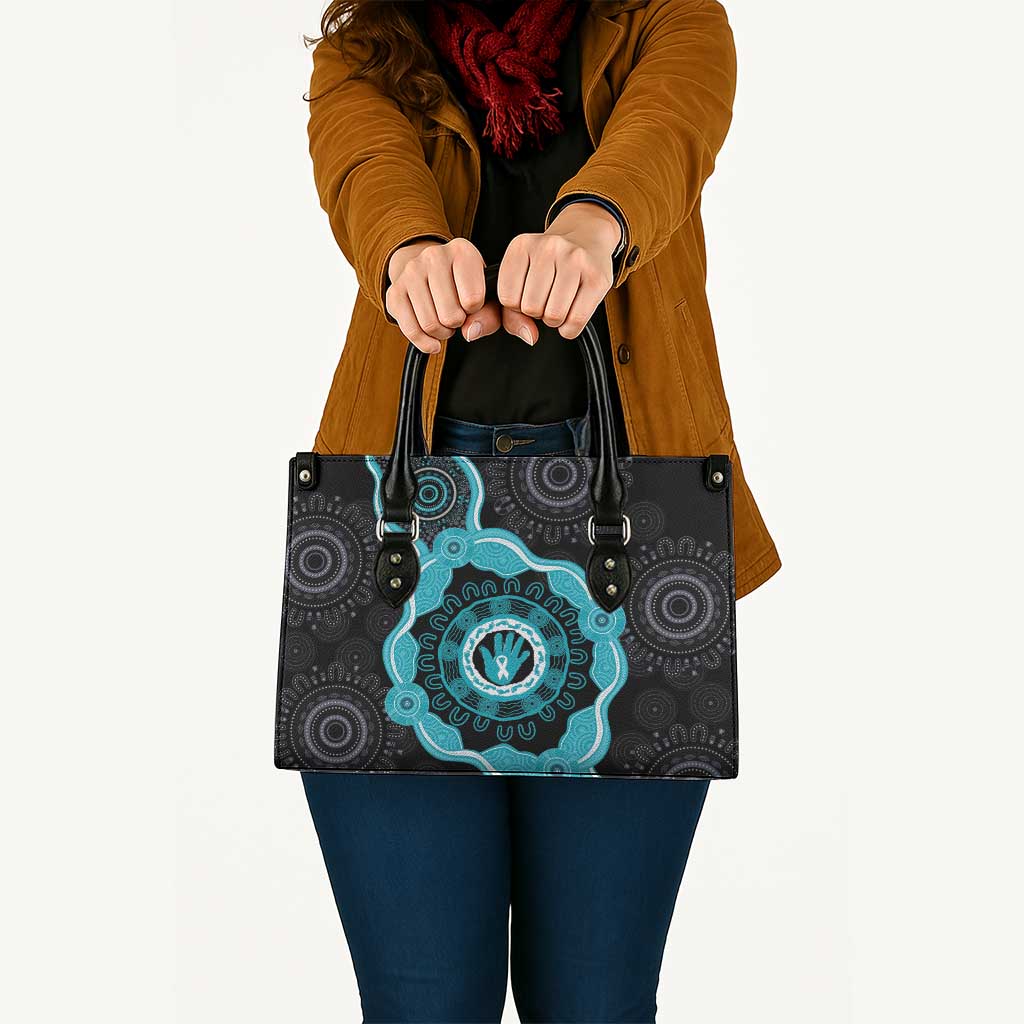 Australia Ovarian Cancer Awareness Leather Bag Brave Strong Teal Ribbon Aboriginal Art - Aussie Hoodie