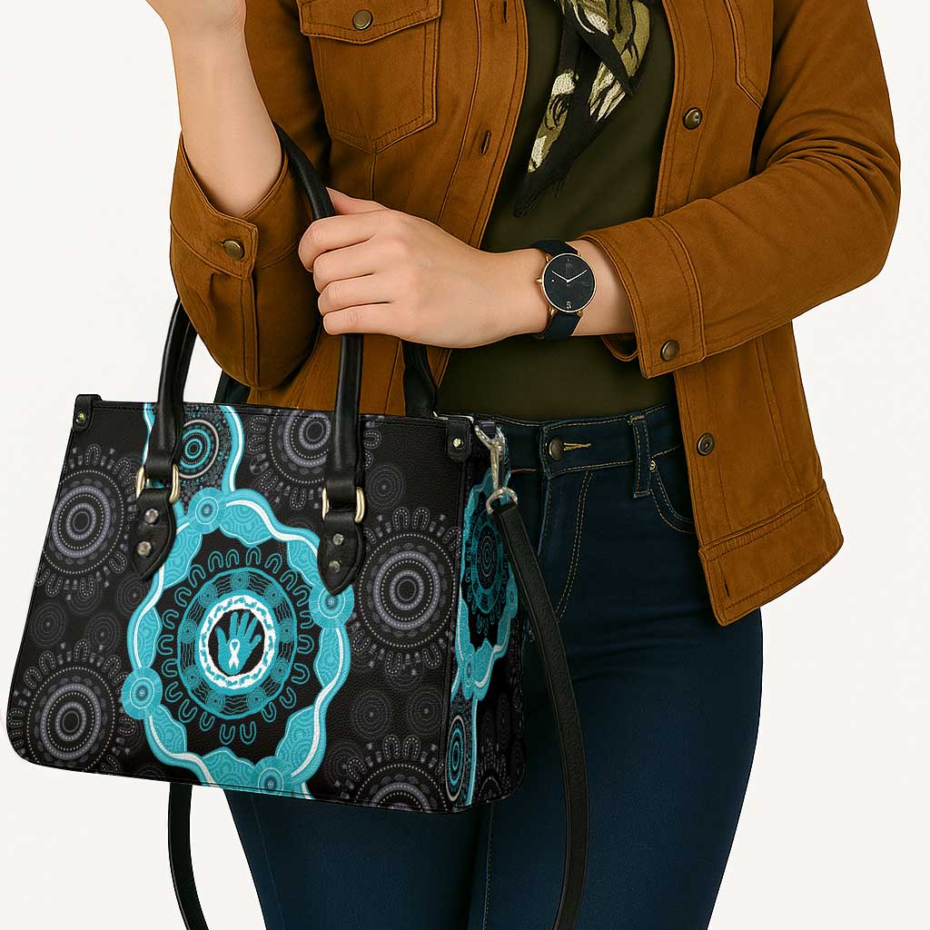 Australia Ovarian Cancer Awareness Leather Bag Brave Strong Teal Ribbon Aboriginal Art - Aussie Hoodie