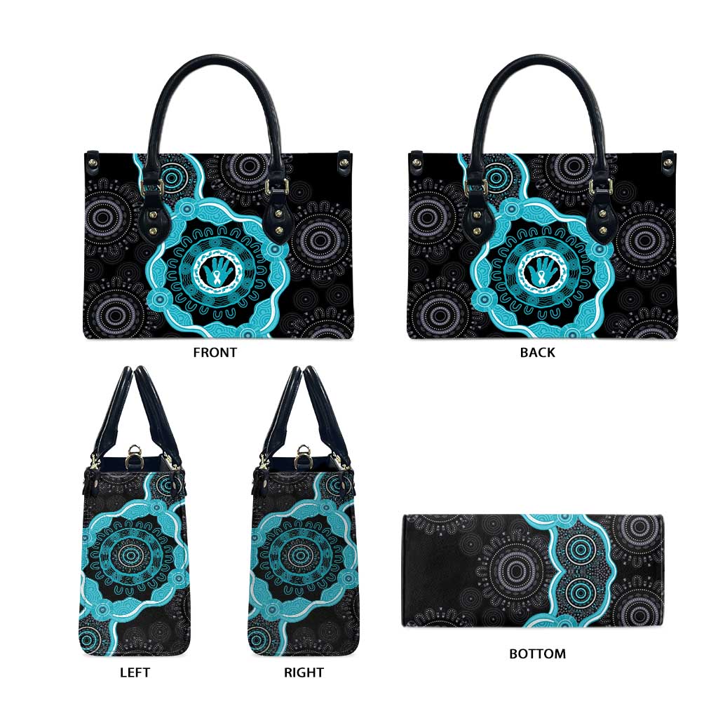 Australia Ovarian Cancer Awareness Leather Bag Brave Strong Teal Ribbon Aboriginal Art - Aussie Hoodie