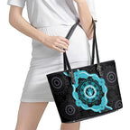 Australia Ovarian Cancer Awareness Leather Tote Bag Brave Strong Teal Ribbon Aboriginal Art - Aussie Hoodie