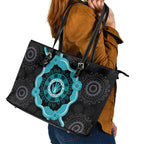 Australia Ovarian Cancer Awareness Leather Tote Bag Brave Strong Teal Ribbon Aboriginal Art - Aussie Hoodie
