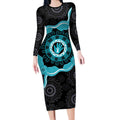Australia Ovarian Cancer Awareness Long Sleeve Bodycon Dress Brave Strong Teal Ribbon Aboriginal Art - Aussie Hoodie