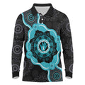 Australia Ovarian Cancer Awareness Long Sleeve Polo Shirt Brave Strong Teal Ribbon Aboriginal Art - Aussie Hoodie