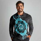 Australia Ovarian Cancer Awareness Long Sleeve Polo Shirt Brave Strong Teal Ribbon Aboriginal Art - Aussie Hoodie