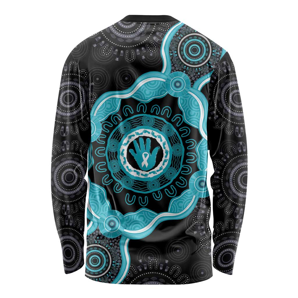 Australia Ovarian Cancer Awareness Long Sleeve Shirt Brave Strong Teal Ribbon Aboriginal Art - Aussie Hoodie