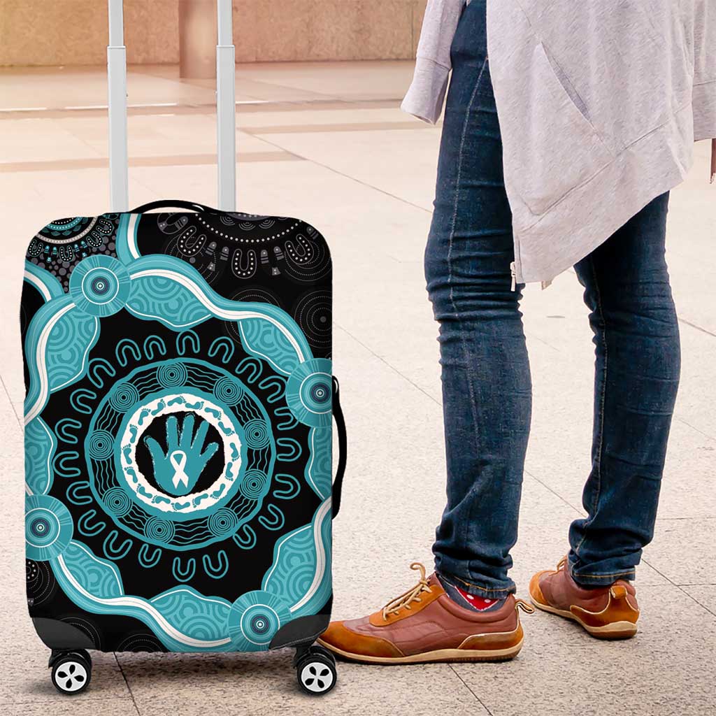 Australia Ovarian Cancer Awareness Luggage Cover Brave Strong Teal Ribbon Aboriginal Art - Aussie Hoodie