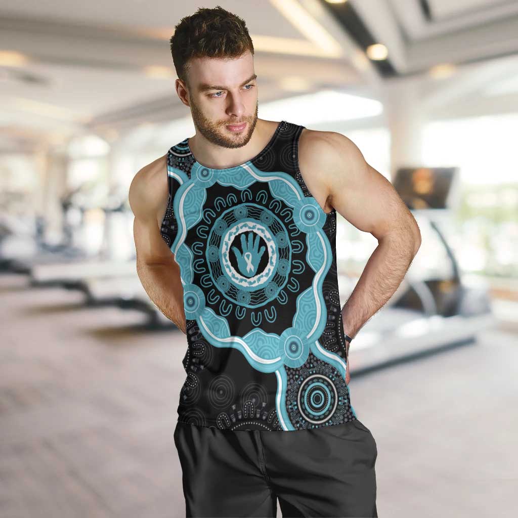 Australia Ovarian Cancer Awareness Men Tank Top Brave Strong Teal Ribbon Aboriginal Art - Aussie Hoodie