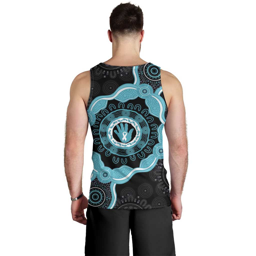 Australia Ovarian Cancer Awareness Men Tank Top Brave Strong Teal Ribbon Aboriginal Art - Aussie Hoodie