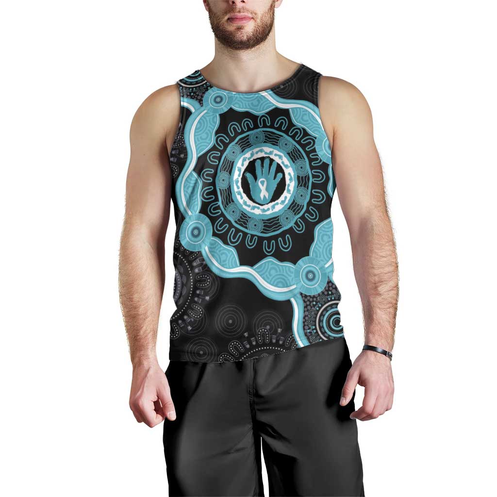 Australia Ovarian Cancer Awareness Men Tank Top Brave Strong Teal Ribbon Aboriginal Art - Aussie Hoodie