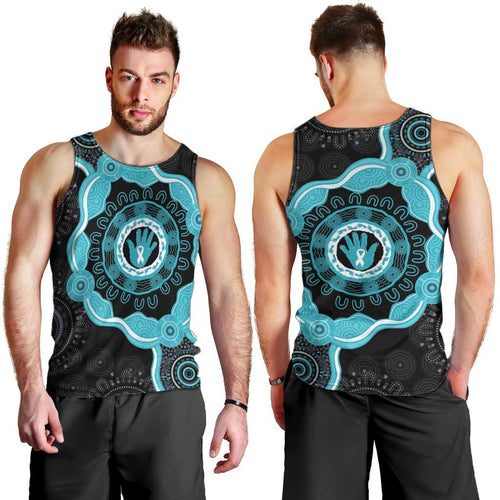 Australia Ovarian Cancer Awareness Men Tank Top Brave Strong Teal Ribbon Aboriginal Art - Aussie Hoodie
