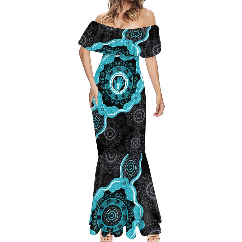 Australia Ovarian Cancer Awareness Mermaid Dress Brave Strong Teal Ribbon Aboriginal Art - Aussie Hoodie