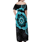 Australia Ovarian Cancer Awareness Off Shoulder Maxi Dress Brave Strong Teal Ribbon Aboriginal Art - Aussie Hoodie