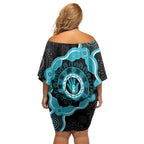 Australia Ovarian Cancer Awareness Off Shoulder Short Dress Brave Strong Teal Ribbon Aboriginal Art - Aussie Hoodie