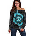 Australia Ovarian Cancer Awareness Off Shoulder Sweater Brave Strong Teal Ribbon Aboriginal Art - Aussie Hoodie
