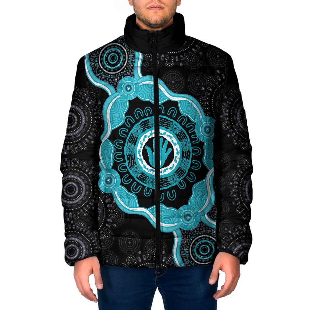 Australia Ovarian Cancer Awareness Padded Jacket Brave Strong Teal Ribbon Aboriginal Art - Aussie Hoodie