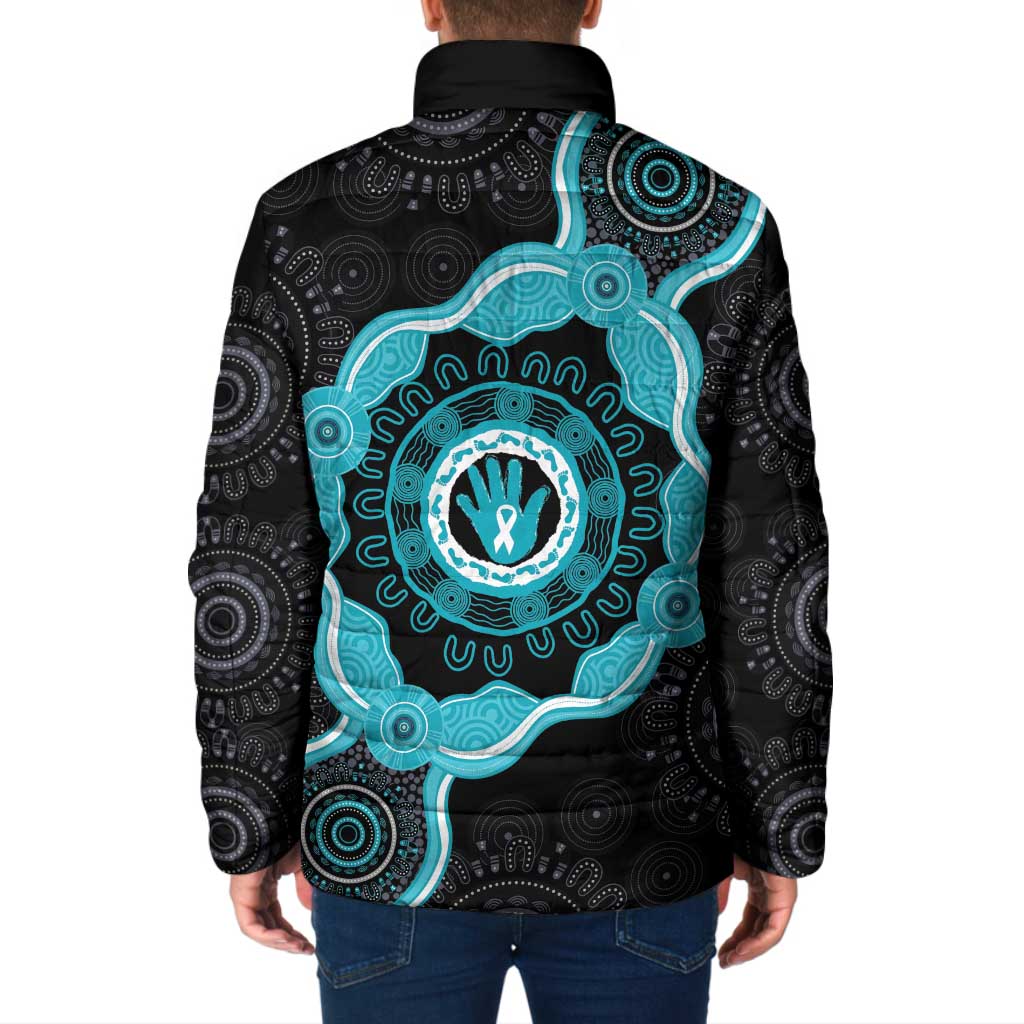Australia Ovarian Cancer Awareness Padded Jacket Brave Strong Teal Ribbon Aboriginal Art - Aussie Hoodie