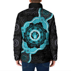 Australia Ovarian Cancer Awareness Padded Jacket Brave Strong Teal Ribbon Aboriginal Art - Aussie Hoodie