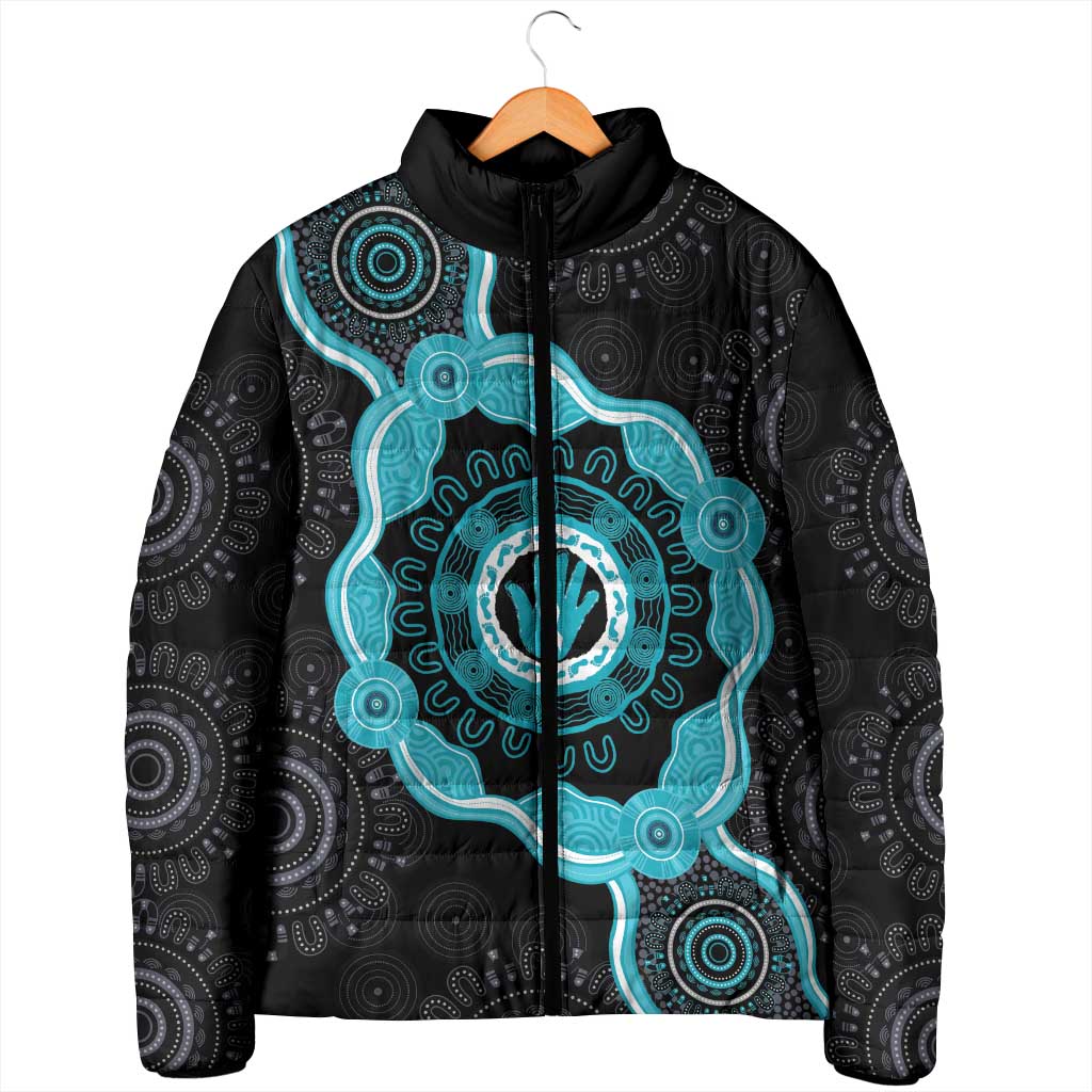 Australia Ovarian Cancer Awareness Padded Jacket Brave Strong Teal Ribbon Aboriginal Art - Aussie Hoodie