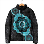 Australia Ovarian Cancer Awareness Padded Jacket Brave Strong Teal Ribbon Aboriginal Art - Aussie Hoodie