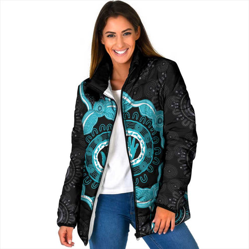Australia Ovarian Cancer Awareness Padded Jacket Brave Strong Teal Ribbon Aboriginal Art - Aussie Hoodie