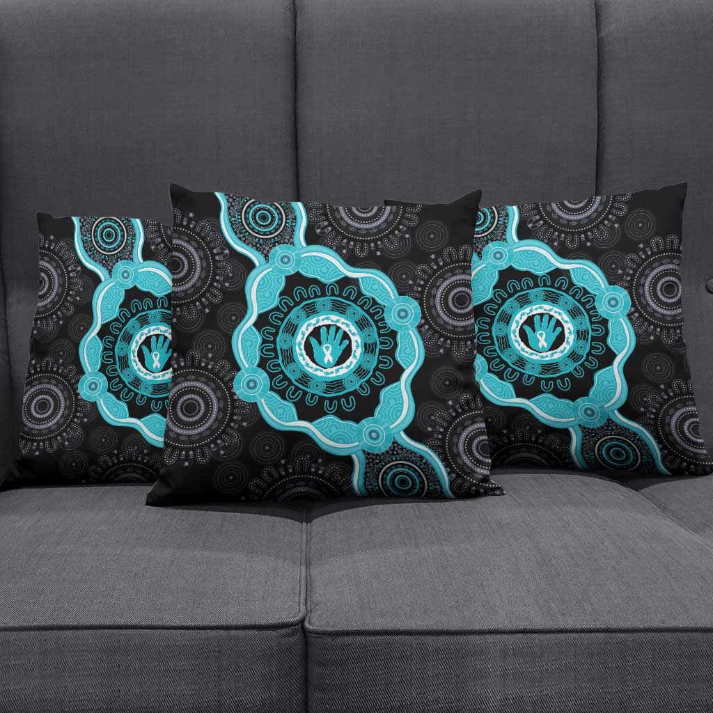 Australia Ovarian Cancer Awareness Pillow Cover Brave Strong Teal Ribbon Aboriginal Art - Aussie Hoodie