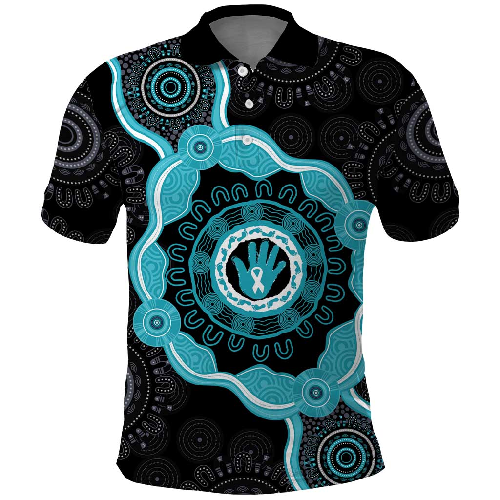 Australia Ovarian Cancer Awareness Polo Shirt Brave Strong Teal Ribbon Aboriginal Art - Aussie Hoodie