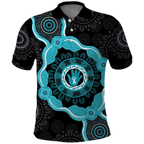 Australia Ovarian Cancer Awareness Polo Shirt Brave Strong Teal Ribbon Aboriginal Art - Aussie Hoodie