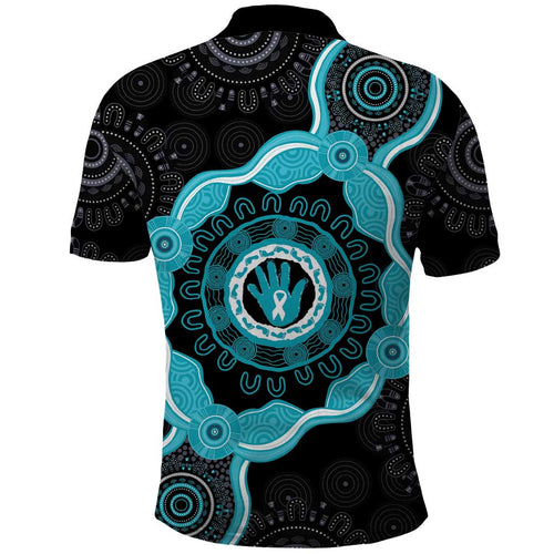 Australia Ovarian Cancer Awareness Polo Shirt Brave Strong Teal Ribbon Aboriginal Art - Aussie Hoodie