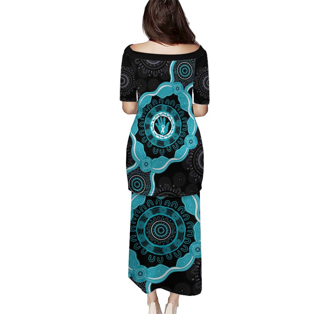 Australia Ovarian Cancer Awareness Puletasi Brave Strong Teal Ribbon Aboriginal Art - Aussie Hoodie