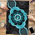 Australia Ovarian Cancer Awareness Puzzle Brave Strong Teal Ribbon Aboriginal Art - Aussie Hoodie