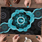 Australia Ovarian Cancer Awareness Puzzle Brave Strong Teal Ribbon Aboriginal Art - Aussie Hoodie