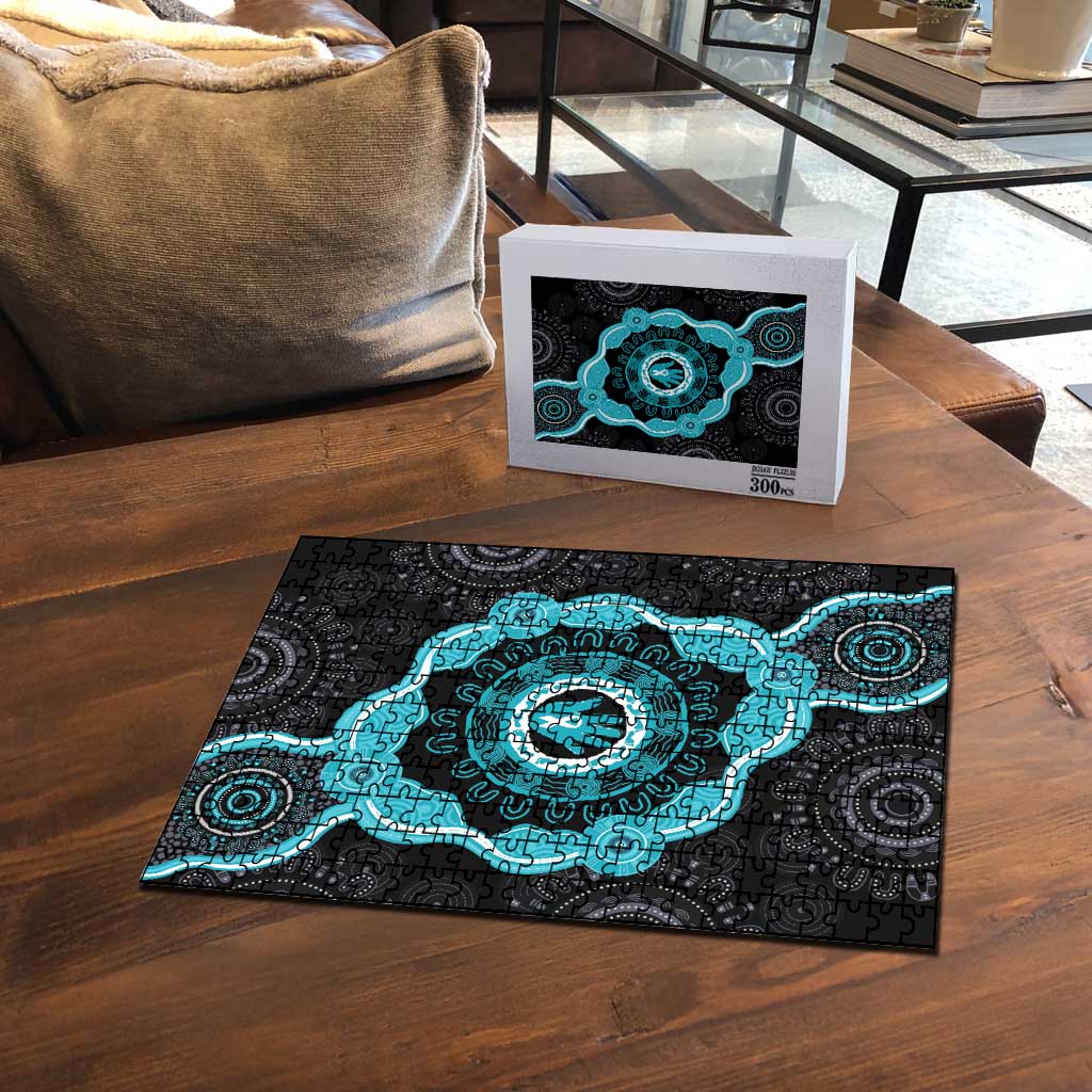 Australia Ovarian Cancer Awareness Puzzle Brave Strong Teal Ribbon Aboriginal Art - Aussie Hoodie