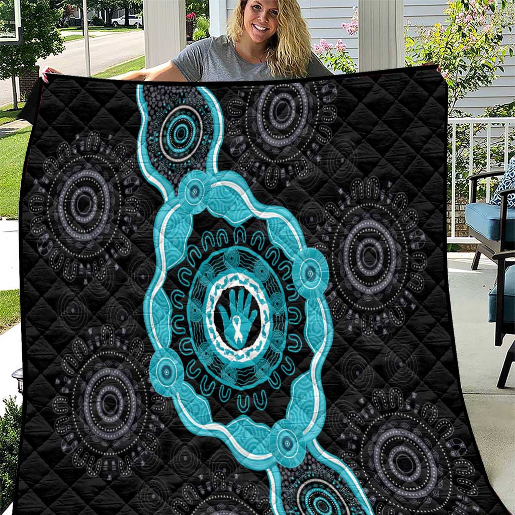 Australia Ovarian Cancer Awareness Quilt Brave Strong Teal Ribbon Aboriginal Art - Aussie Hoodie