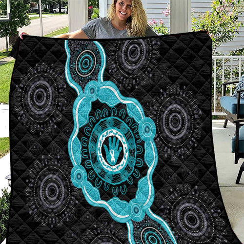 Australia Ovarian Cancer Awareness Quilt Brave Strong Teal Ribbon Aboriginal Art - Aussie Hoodie