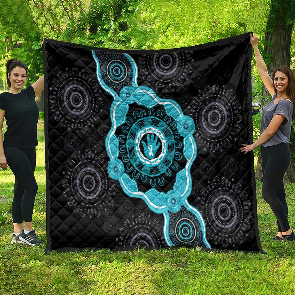 Australia Ovarian Cancer Awareness Quilt Brave Strong Teal Ribbon Aboriginal Art - Aussie Hoodie