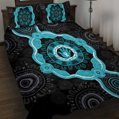 Australia Ovarian Cancer Awareness Quilt Bed Set Brave Strong Teal Ribbon Aboriginal Art - Aussie Hoodie