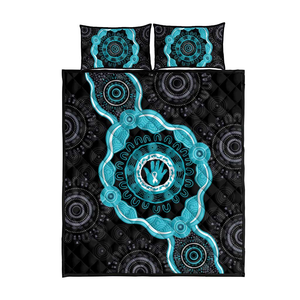 Australia Ovarian Cancer Awareness Quilt Bed Set Brave Strong Teal Ribbon Aboriginal Art - Aussie Hoodie